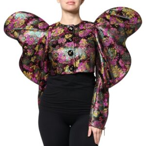Multicolor Floral Jacquard Cropped Jacket - Jag Couture London