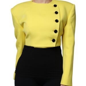 Lemon Yellow Wool Long Sleeves Cropped Coat Jacket - Jag Couture London