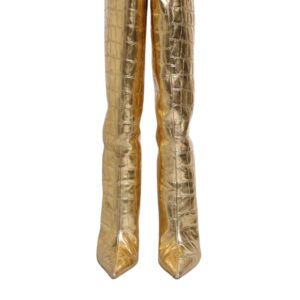 Gold Leather Stiletto Heels High Boots Shoes - Jag Couture London
