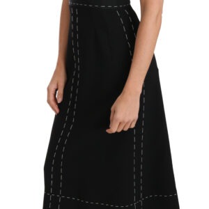 Black Wool Stretch A-line Sheath Dress - Jag Couture London
