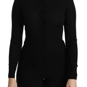 Black Virgin Wool Long Sleeve Top Blouse Top - Jag Couture London