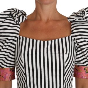 White Black Striped Cropped Top Puff Sleeve Shirts - Jag Couture London