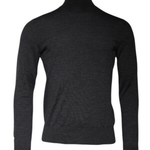 Gray Wool Knit Turtleneck Pullover Sweater - Jag Couture London