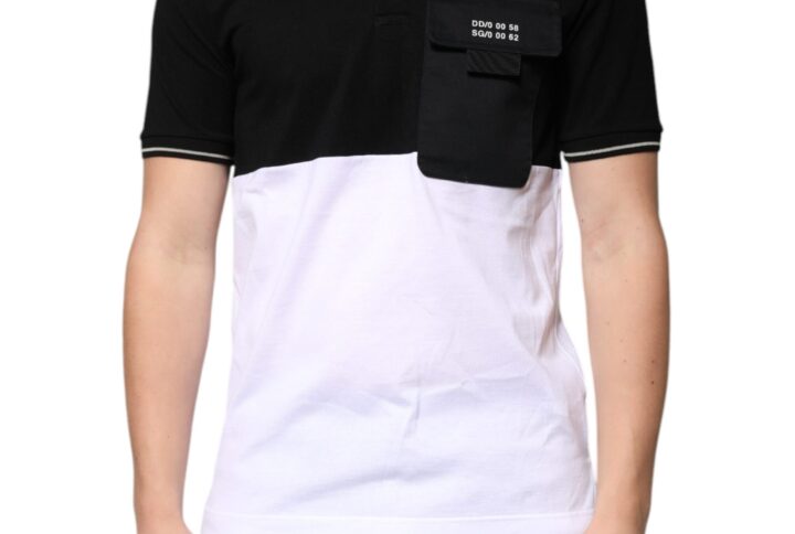 Black White Cotton Short Sleeves Polo T-shirt - Jag Couture London