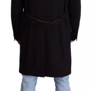 Blue Trench Coat Long Wool Stretch Jacket - Jag Couture London