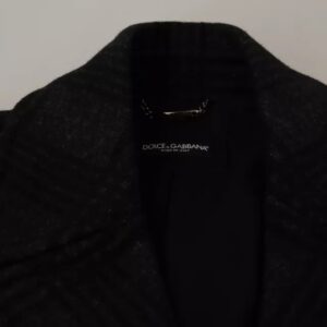 Black Trench Coat Check Wool Jacket - Jag Couture London