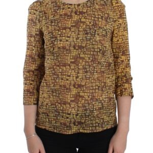 Multicolor Mosaic Print Silk Blouse T-shirt - Jag Couture London