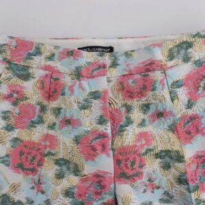 White Pink Floral Brocade Pants - Jag Couture London
