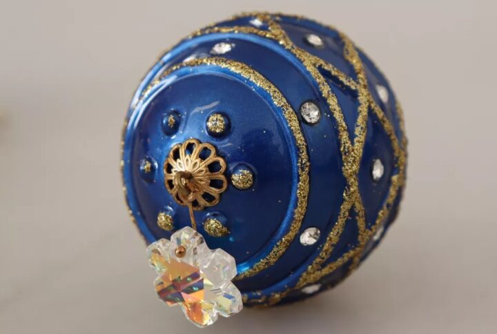 Gold Brass Blue Christmas Ball Crystal Hook Jewelry Earrings - Jag Couture London