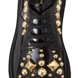 Black Leather Trekking Derby Embellished Shoes - Jag Couture London