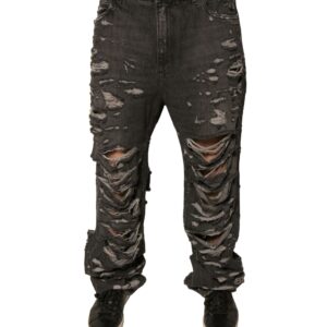 Gray Tattered Cotton Straight Men Denim Jeans - Jag Couture London
