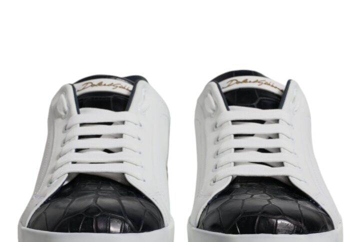 White Black Leather Portofino Sneakers Shoes - Jag Couture London