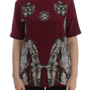 Red Knight Print Silk Blouse T-shirt - Jag Couture London