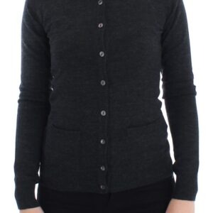 Gray Wool Button Cardigan Sweater - Jag Couture London