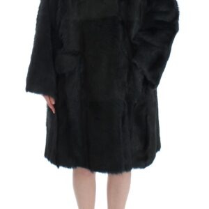 Black Goat Fur Shearling Long Jacket Coat - Jag Couture London