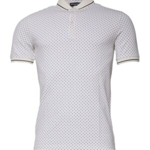 White Polka Dot Cotton Collared Polo T-shirt - Jag Couture London