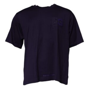 Navy Blue DG Logo Cotton Crew Neck T-shirt - Jag Couture London