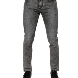 Dark Gray Washed Cotton Slim Fit Denim Jeans - Jag Couture London