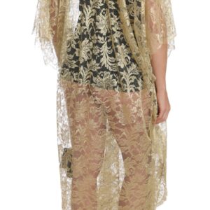 Gold Floral Lace Crystal Gown Cape Dress - Jag Couture London