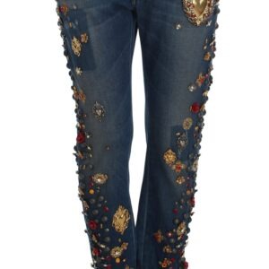Crystal Roses Heart Embellished Jeans - Jag Couture London