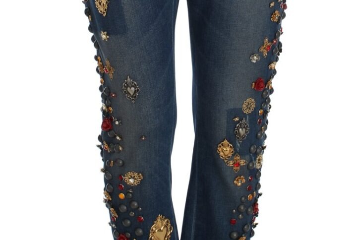 Crystal Roses Heart Embellished Jeans - Jag Couture London