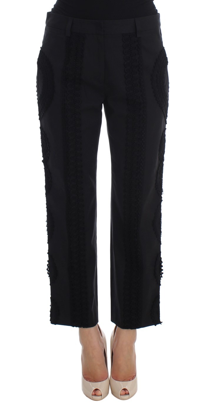 Black Cotton Stretch Torero Capris Pants - Jag Couture London