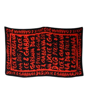 Black Red Logo Print Cotton Beach Towel - Jag Couture London