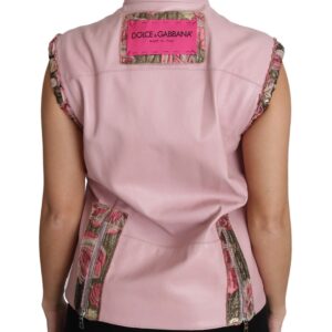 Pink Zippered Lamb Sleeveless Vest Leather Jacket - Jag Couture London