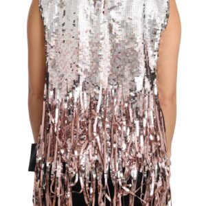 Golden Pink Sequined Fringe Tank Top - Jag Couture London