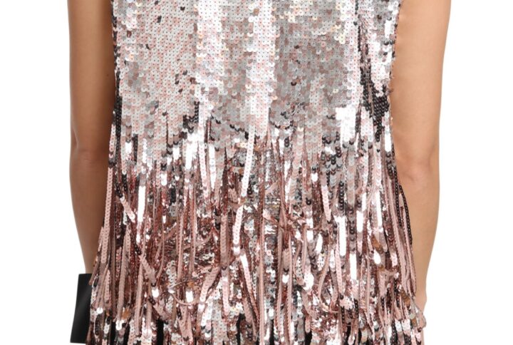 Golden Pink Sequined Fringe Tank Top - Jag Couture London
