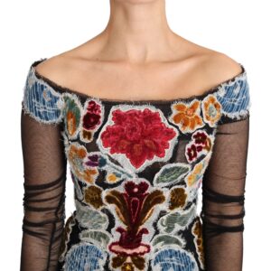 Black Floral Ricamo Top T-shirt Blouse - Jag Couture London