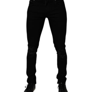 Black Cotton Stretch Skinny Men Denim Jeans - Jag Couture London