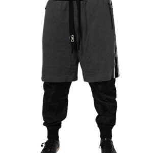 Black Gray Cotton Layered Men Sweatpants Pants - Jag Couture London