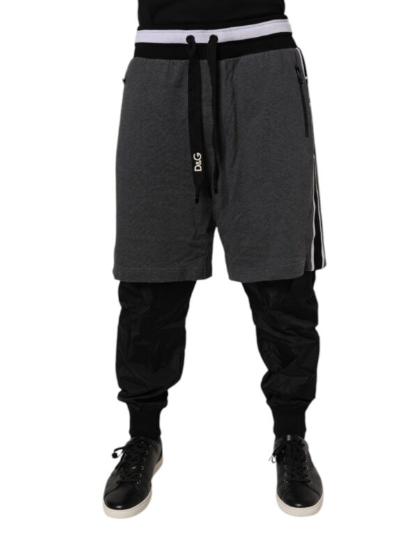 Black Gray Cotton Layered Men Sweatpants Pants