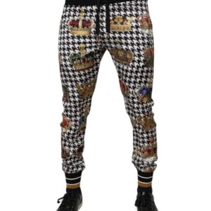 Multicolor Houndstooth Crown Men Sweatpants Pants - Jag Couture London