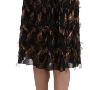 Black Gold Fringe Metallic Pencil A-line Skirt - Jag Couture London