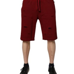 Maroon Rip Style Bermuda Sweatshorts Shorts - Jag Couture London