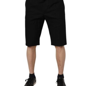 Black Cotton Stretch Mid Waist Bermuda Shorts - Jag Couture London