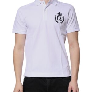 White Cotton Crown Collared Men Polo T-shirt - Jag Couture London