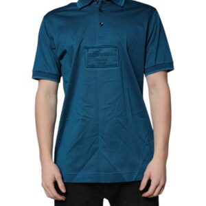 Blue Logo Cotton Men Polo Shirt T-shirt - Jag Couture London
