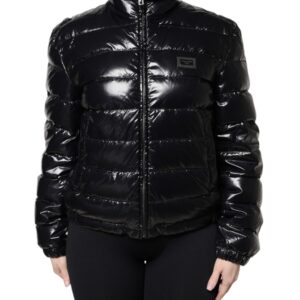 Black Logo Plaque Full Zip Puffer Jacket - Jag Couture London