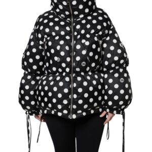 Black White Polka Dot Full Zip Puffer Jacket - Jag Couture London