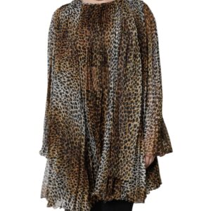 Brown Leopard Print Scarf Collared Chiffon Dress - Jag Couture London