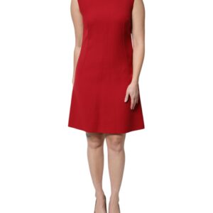 Red Wool Sleeveless Knee Length A-line Dress - Jag Couture London