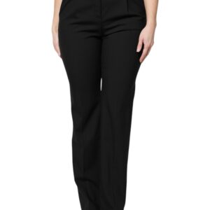 Black Wool High Waist Boot Cut Dress Pants - Jag Couture London