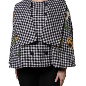 Black White Monochrome Patterned Floral Cape Jacket - Jag Couture London