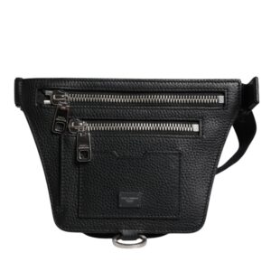Black Calfskin Logo Plaque Belt Waist Men Fanny Pack Bag - Jag Couture London