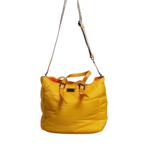 Yellow Orange Nylon Logo Plaque Hand Shoulder Duffle Bag - Jag Couture London