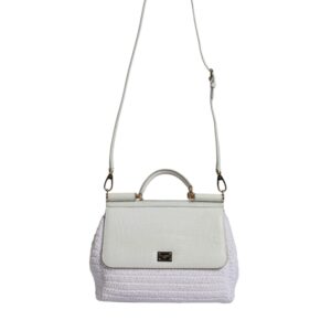 White Rafia Leather Top Handle Crossbody Bag - Jag Couture London