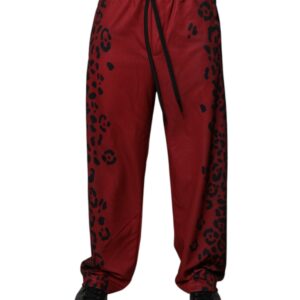 Red Leopard Print Polyester Men Jogger Pants - Jag Couture London